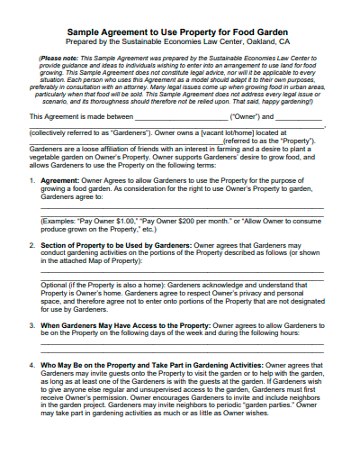 property for food garden agreement template
