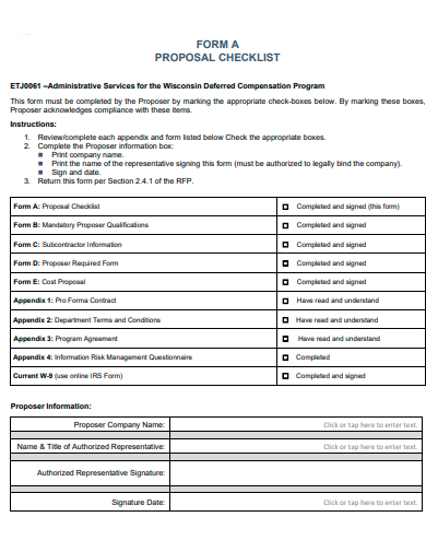 proposal checklist form template