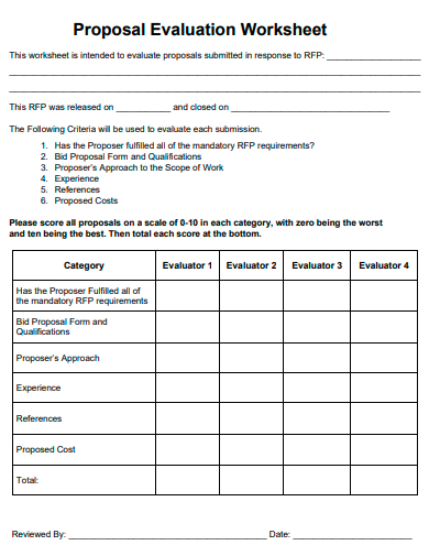 proposal evaluation worksheet template