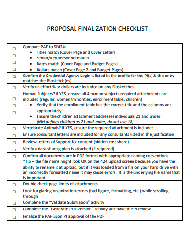 proposal finalization checklist template