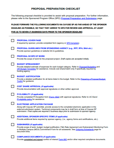 proposal preparation checklist template