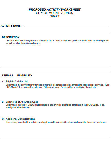 proposed activity worksheet template