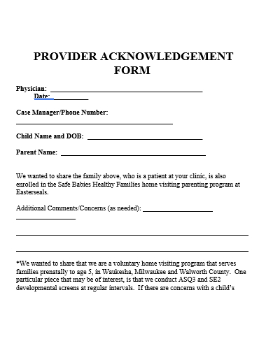 provider acknowledgement form template