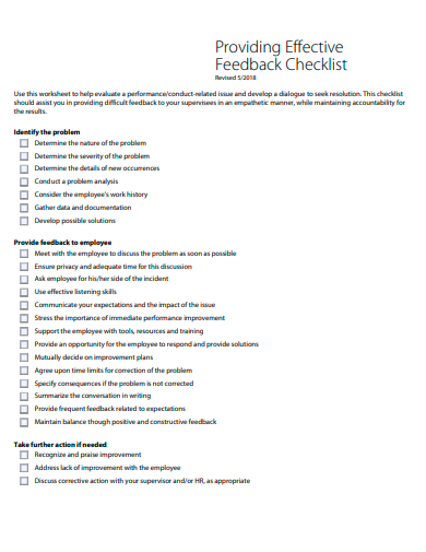 providing effective feedback checklist template