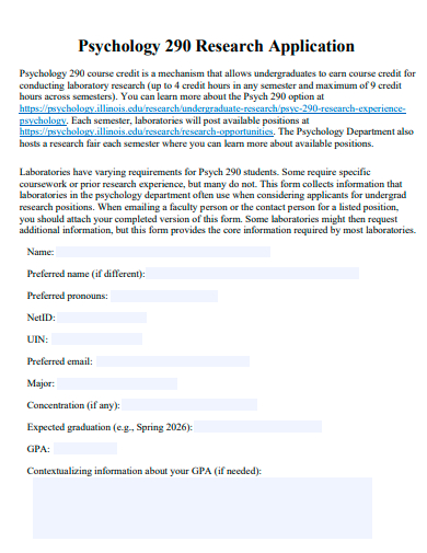 psychology research application template