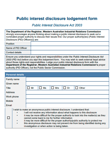public interest disclosure lodgement form template
