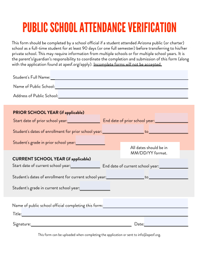 public school attendance verification form template