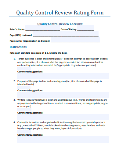 quality control review rating form template