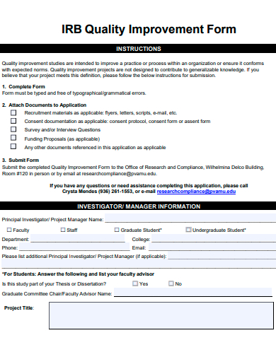 quality improvement form template