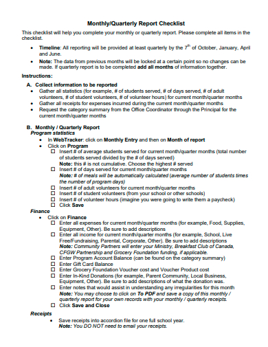 quarterly report checklist template