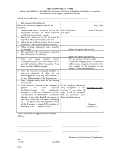 questionnaire form in pdf