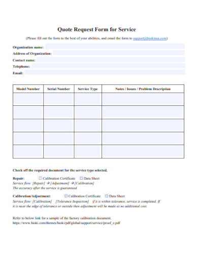 quote request form for service