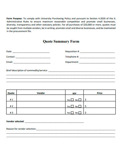 quote summary form template