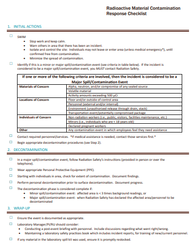 radioactive material contamination response checklist template