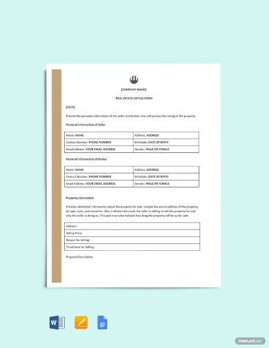 real estate listing form template