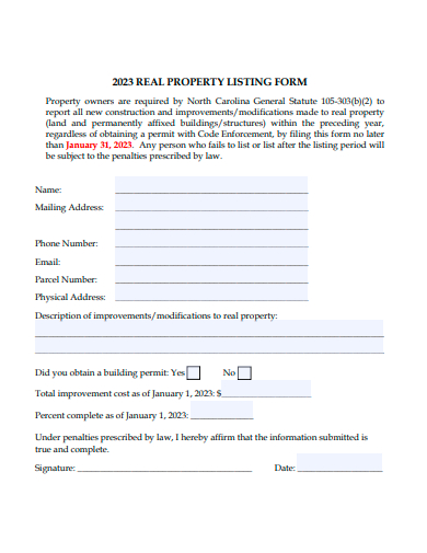real property listing form template
