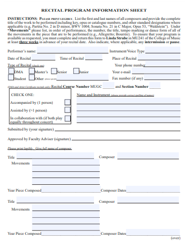 recital program information sheet template