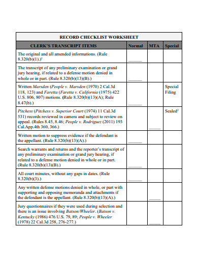 record checklist worksheet template