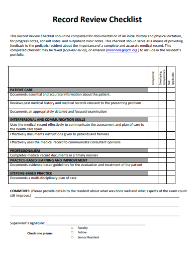 record review checklist template
