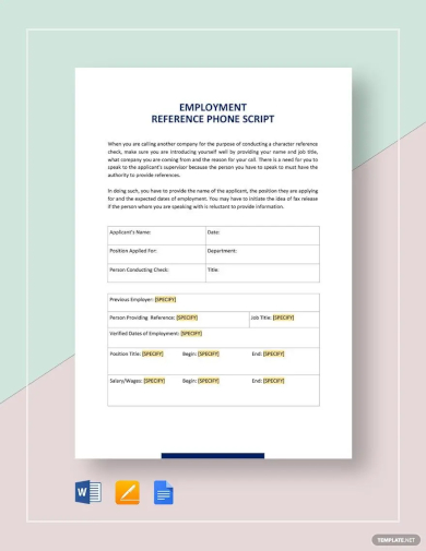 reference check phone script form template
