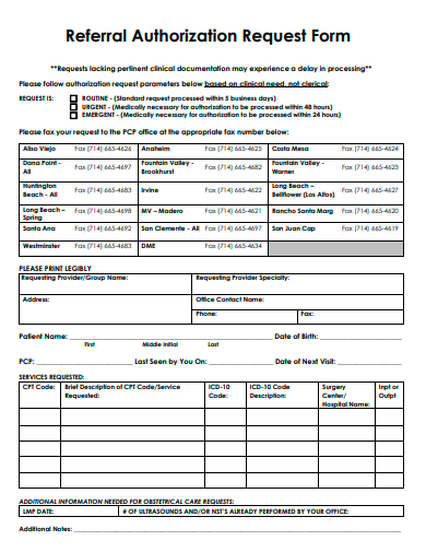 referral authorization request form template