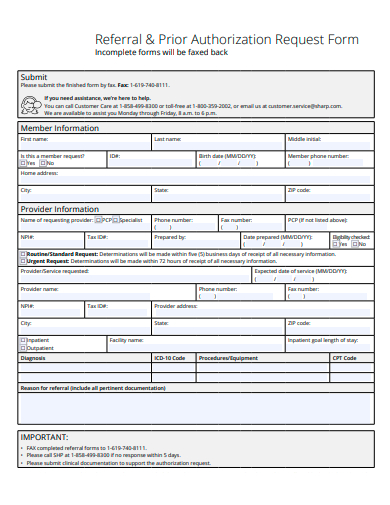 referral and prior authorization request form template