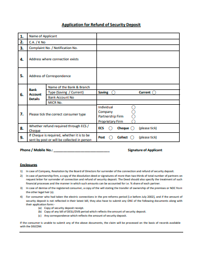 refund of security deposit application template
