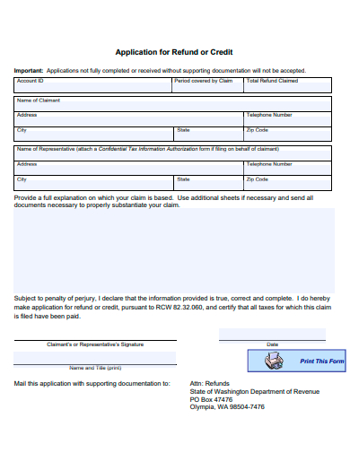 refund or credit application template