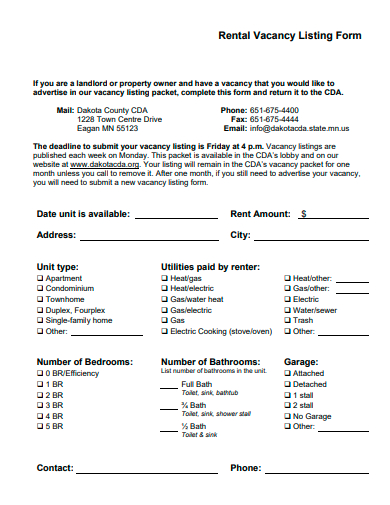 rental vacancy listing form template