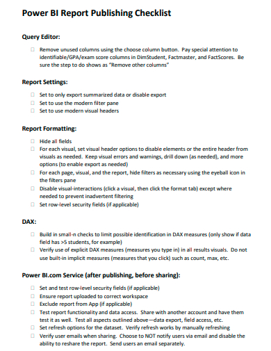 report publishing checklist template
