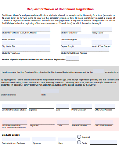 request for waiver of continuous registration template