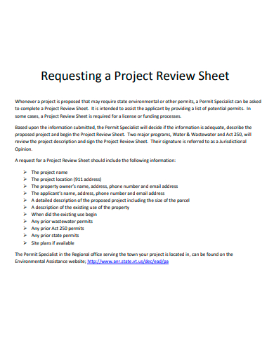requesting a project review sheet template