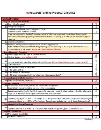 research funding proposal checklist template