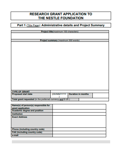 research grant application template