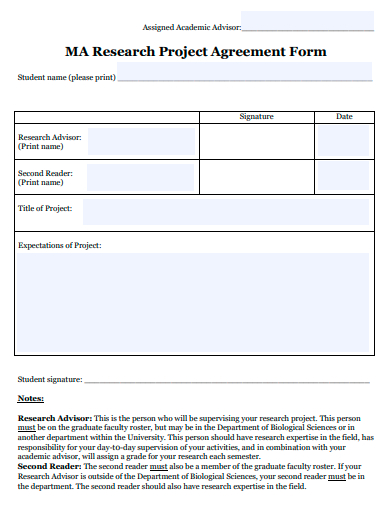 research project agreement form template