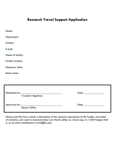 research travel support application template
