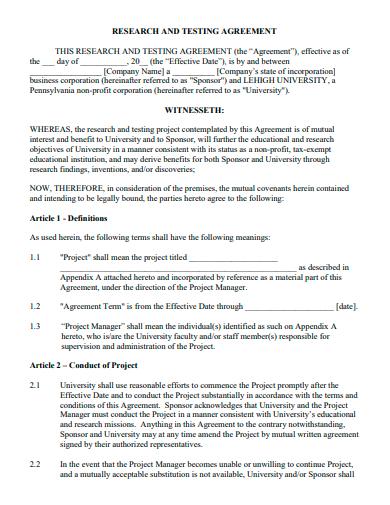 research and testing agreement template