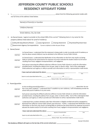 residency affidavit form template