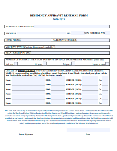 residency affidavit renewal form template