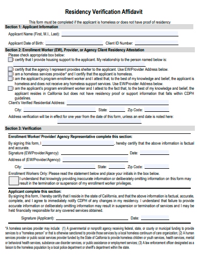 residency verification affidavit template