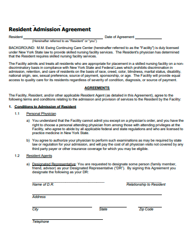 resident admission agreement template