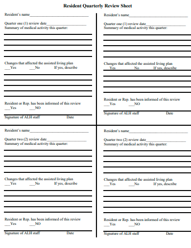resident quarterly review sheet template