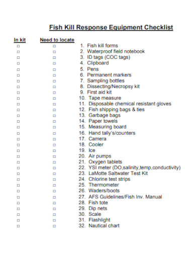response equipment checklist