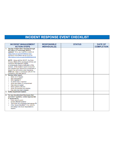 response event checklist
