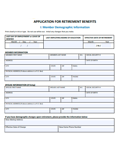retirement benefits application template