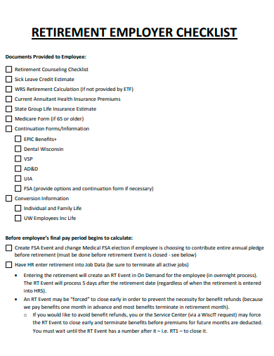 retirement employer checklist template