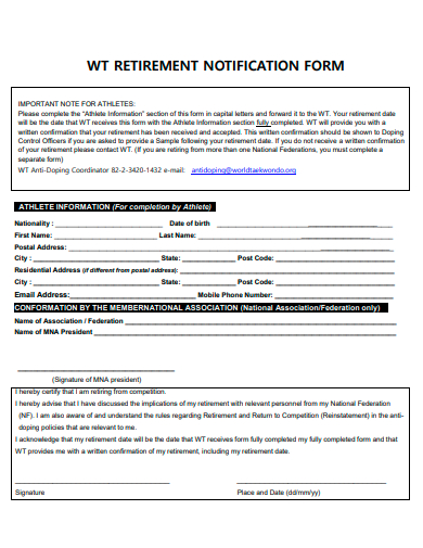 retirement notification form template