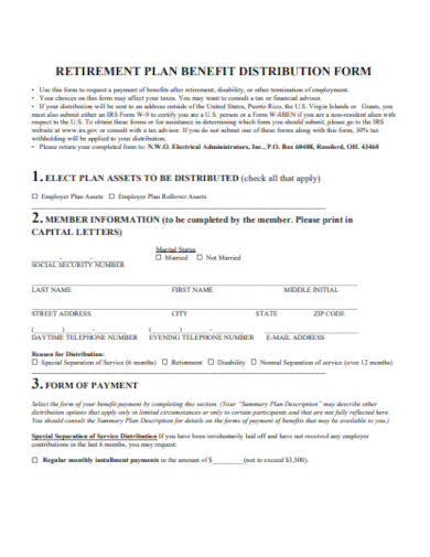 retirement plan benefit distribution form