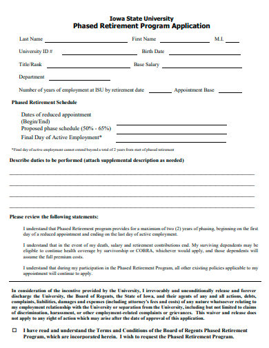 retirement program application template
