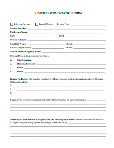 review documentation form template